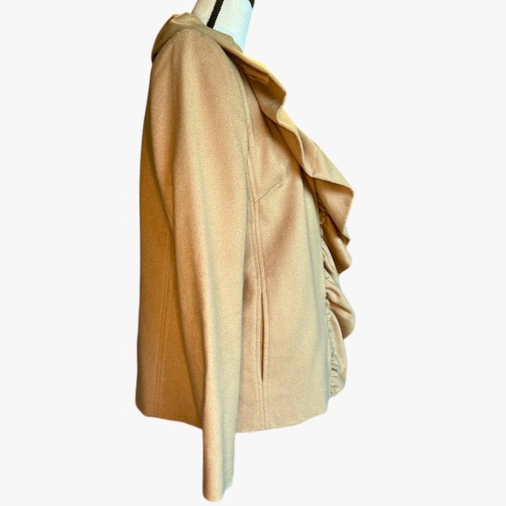 Milly Wool Blend Tan Ruffled Jacket Sz 6 - Picture 4 of 7